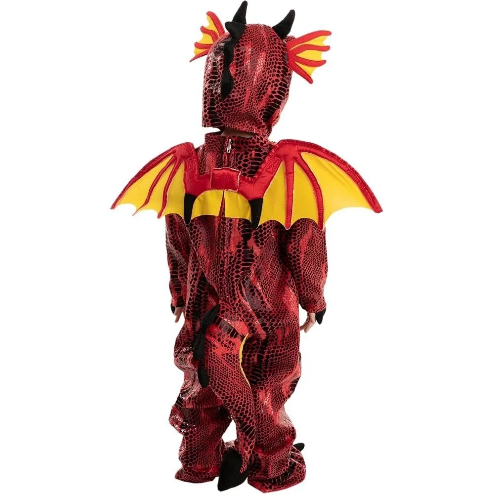 Spooktacular Creations Dragon Costume Kids 3T Red Wings Hood Mythical Shiny B3